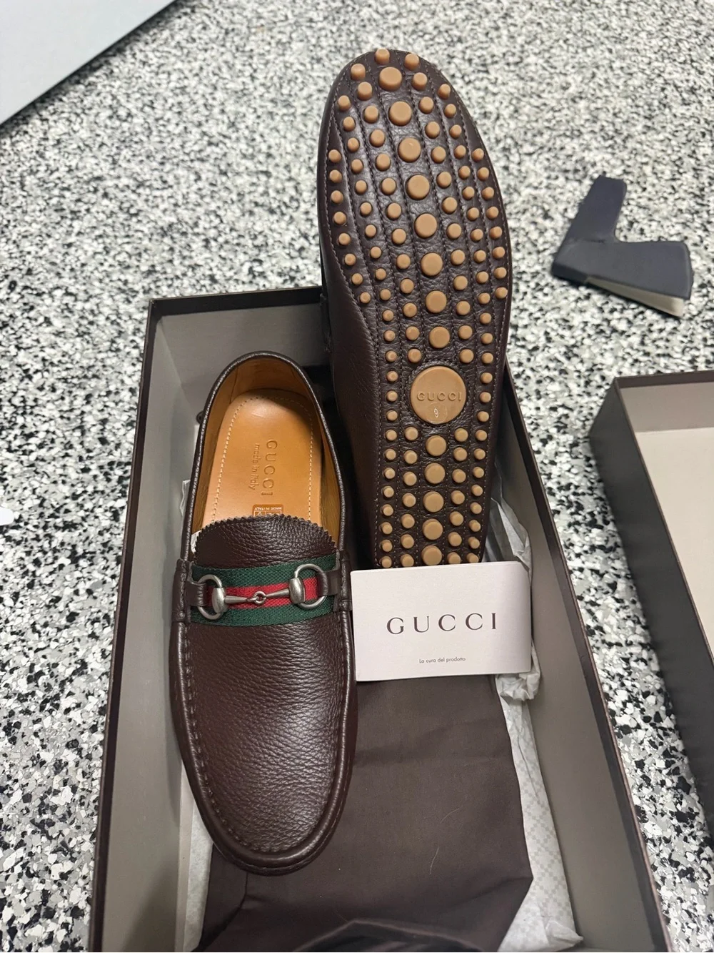 Gucci Brown Leather Horsebit Loafers with Green-Red Web